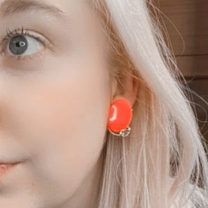Vintage Clip On Earrings acrylic plastic Orange Oval gold Glam Chunky